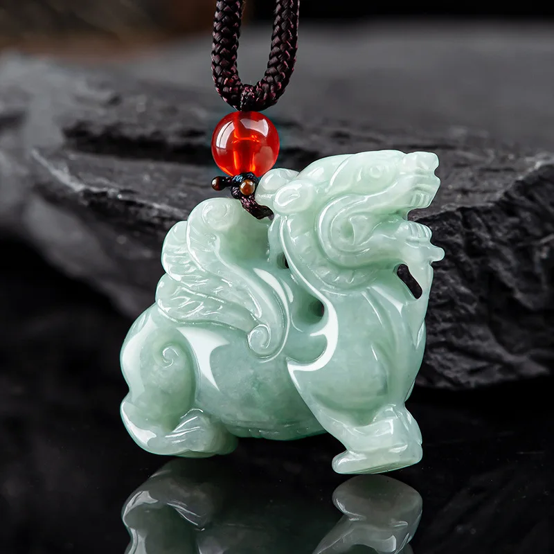 

Jia Le/Hand-Carved/ Natural Jade Off Evil Spirits Kirin Emerald Necklace Pendant Fine Jewelry Men Women Accessories Amulet Gift