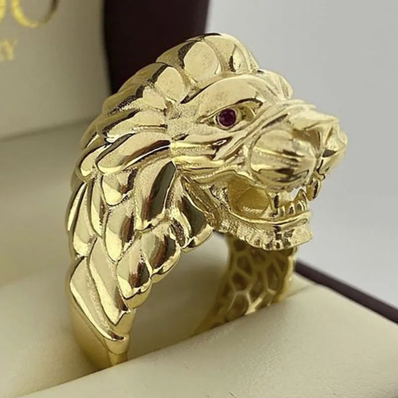

Domineering Gold Plating Color Carved Lion Animal Men's Ring Exaggerated Party Male Ring Jewelry Accessories