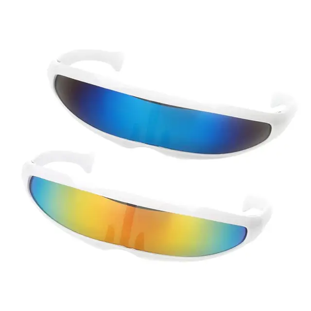 2 Pieces Fashion Narrow Blue Metallic Silver Outer Space Robot Alien Eyeglasses Shade Eyewear     Soldier Sunglasses 3