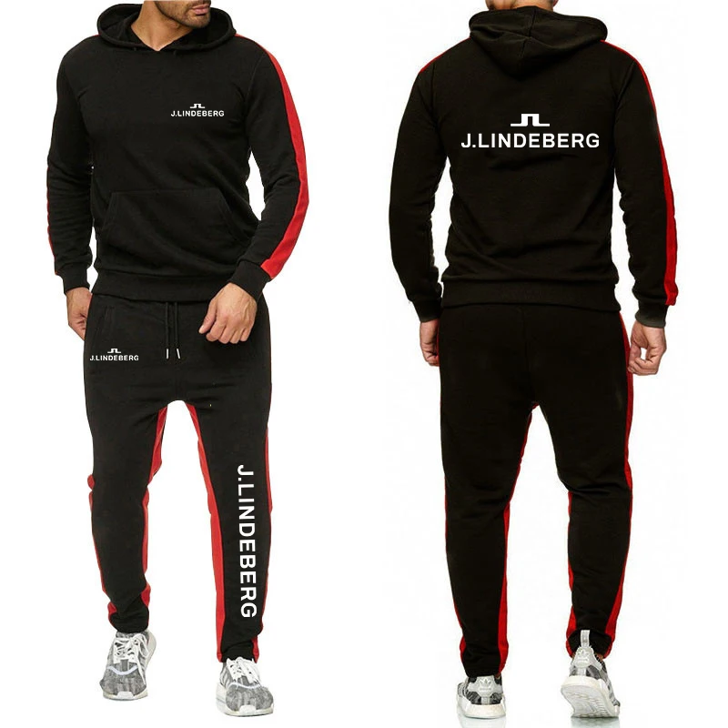 

J Lindeberg Printing New Men's Fashion Hoodie Sportswear Clothes Jogging Casual Tracksuit Running Sport Suits+Pant 2Pcs Sets