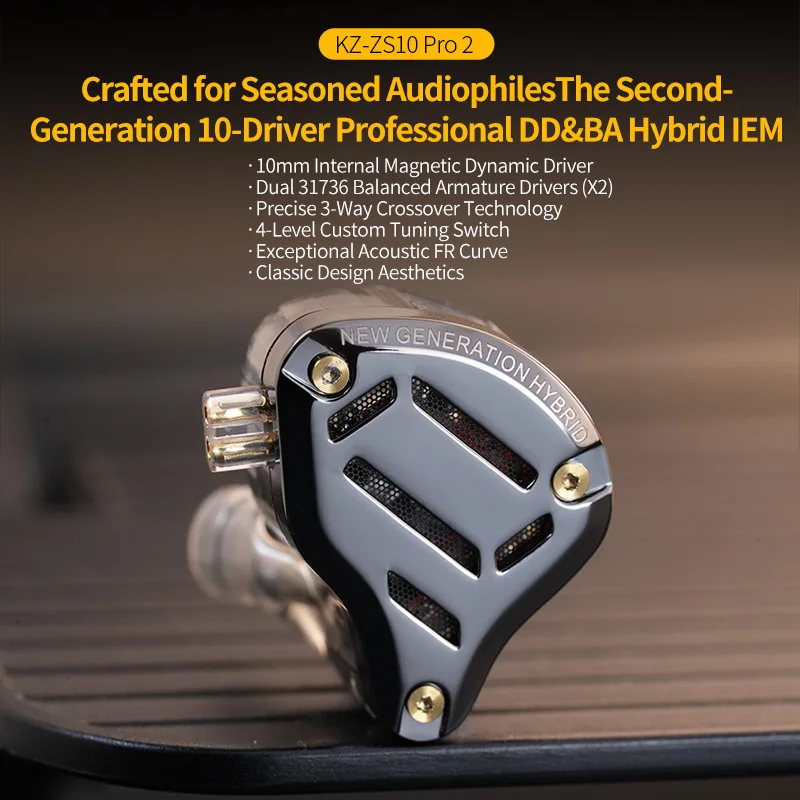 Фото Наушники-вкладыши KZ ZS10 PRO 2 DD + BA Hybrid IEM Hi-Fi, сменный кабель, дизайнерские наушники с премиальным выбором для геймеров №2