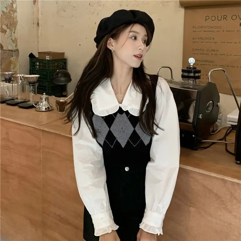 Белая рубашка с кукольным воротником Женская одежда весна-осень дизайнерская