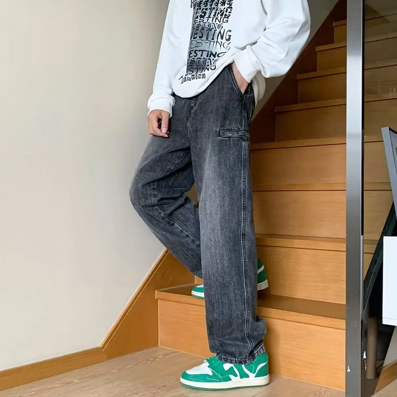 2023 Vintage Harajuku Streetwear Fashion Wide Leg Pants Pantalon Homme Denim Trousers Men Classic Casual Baggy Jeans Men Basic