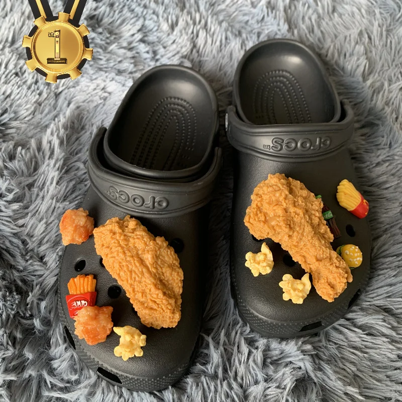 Simulation Food Croc Charms Designer DIY Chicken Fries Sushi Oyster Shoes Decaration for Croc Jeans Badges Clogs Gifts Wholesale