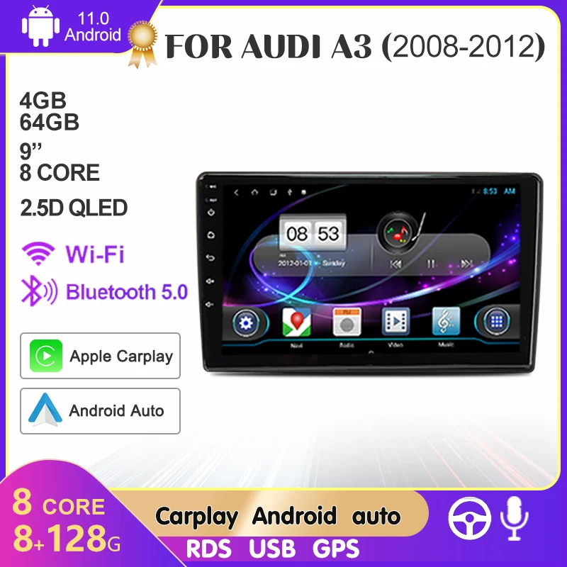 

Автомобильный мультимедийный плеер Android 11 8 + 128G для Audi A3 2008-2012 Carplay Авто DSP RDS WIFI 4G Авторадио 9 ''2Din Автомагнитола стерео