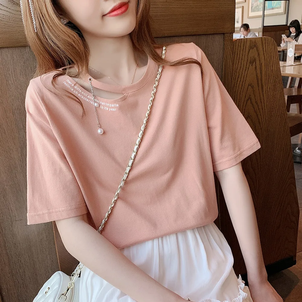 

Female Graphic Sweet Girl Solid Color 100% Cotton Short Sleeve Summer Ladies Clothes Top Clothes T-Shirt Printed Women's T-Shirt