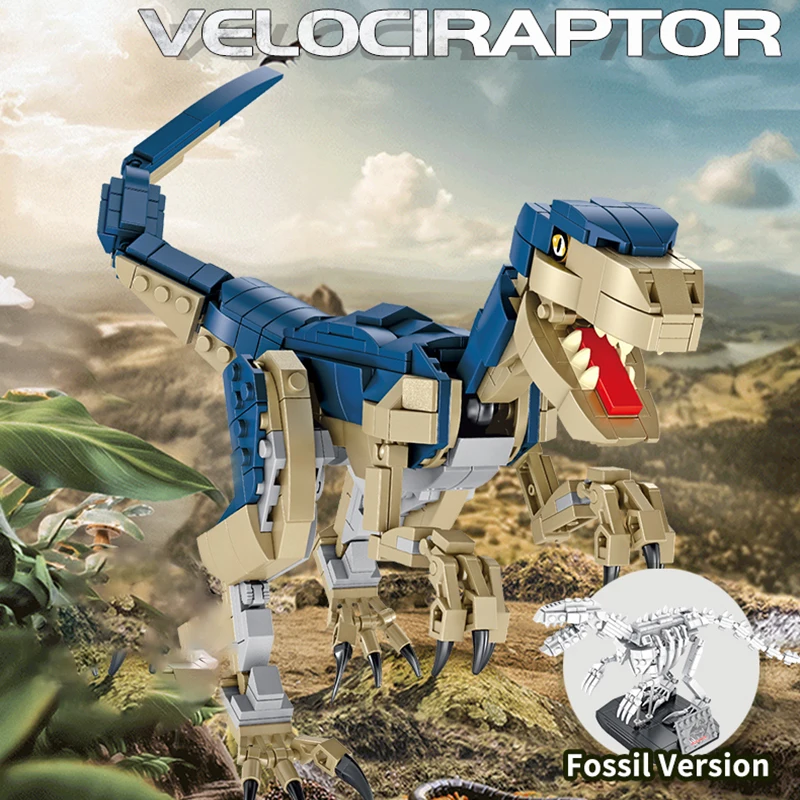 

Jurassic Dinosaur World Velociraptor Raptor Building Blocks Double Model City Museum Dinosaur Skeleton Bricks Toy Assembly Kits