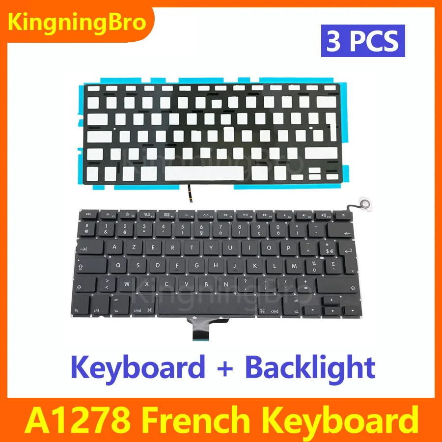 

3 pcs New Laptop A1278 French Keyboard With Backlight For Macbook Pro 13'' A1278 Keyboard Replacement 2009 2010 2011 2012 Years