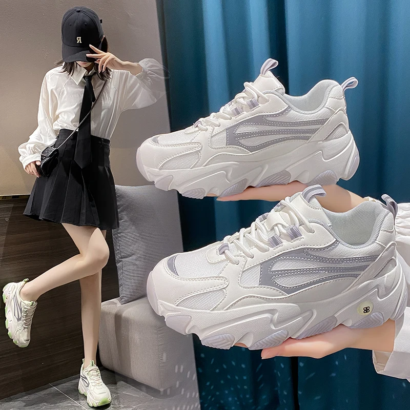 

Женские кроссовки на шнуровке Fujeak, повседневные кроссовки из сетчатого материала, удобная дышащая обувь для прогулок, высокого качества