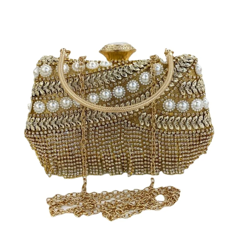 

Tassel Evening Bag Rhinestone Party Dress Matching Handbags Women Gift Bag Pearls Chain Crossbddy Bag Beading Purse Clutch Bags