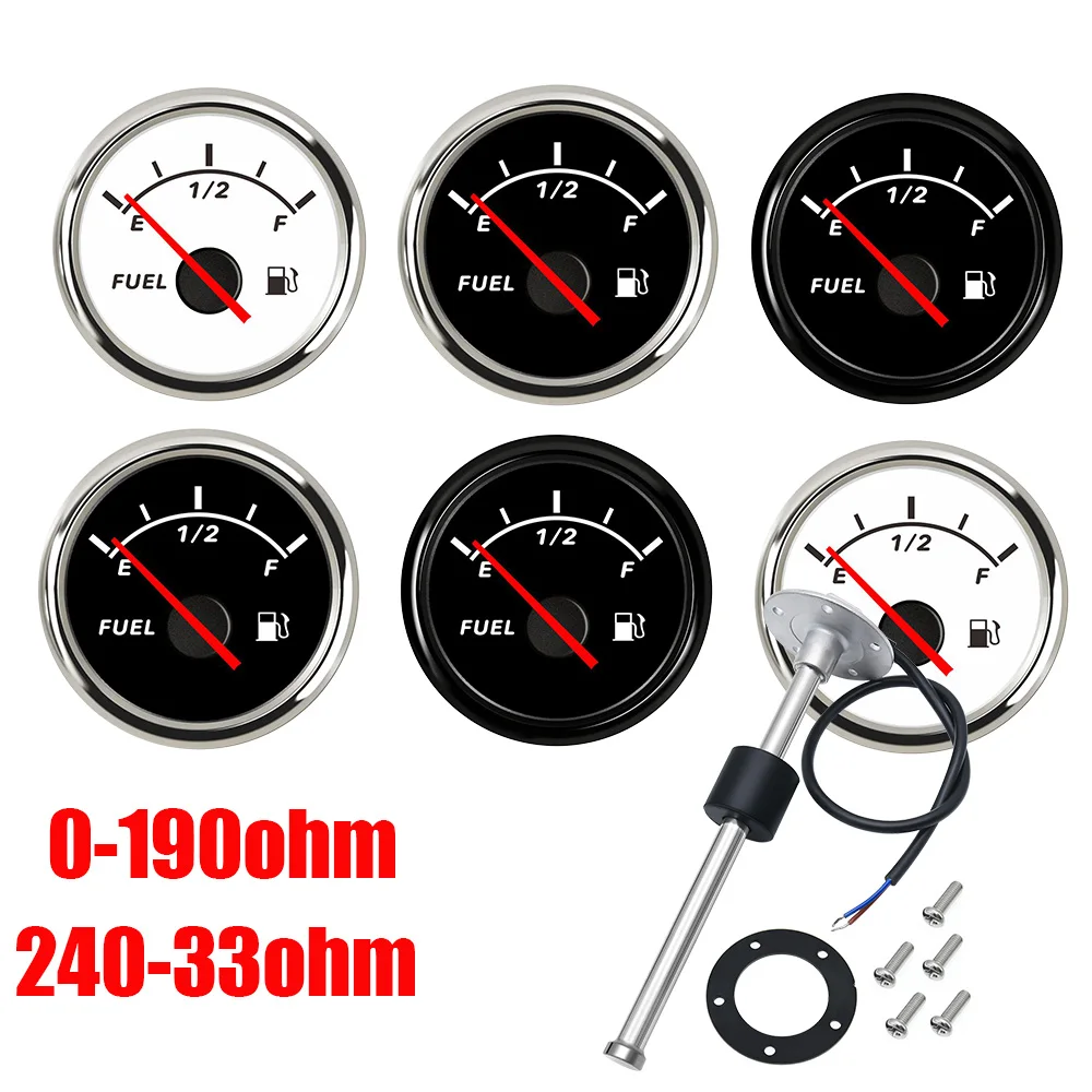 

0-190Ohm/240-33ohm Stainless Steel Marine Fuel Level Gauge 52mm Fuel Gauge 150mm-600mm Fuel Level Gauge Sensor Fit Boat car