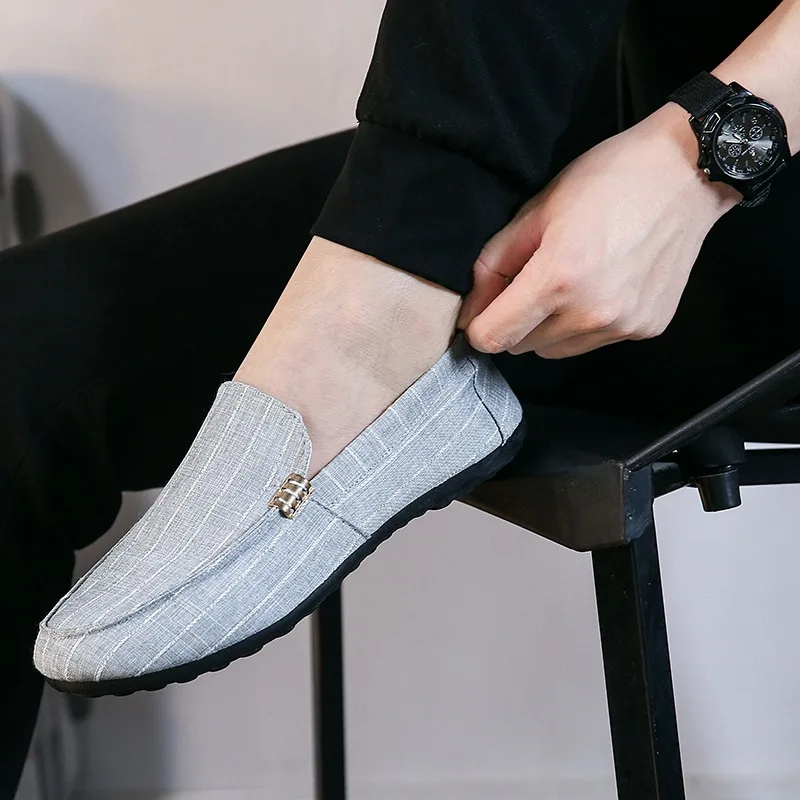 Лоферы мужские прогулочные светильник кие холщовые туфли дышащие без застежки