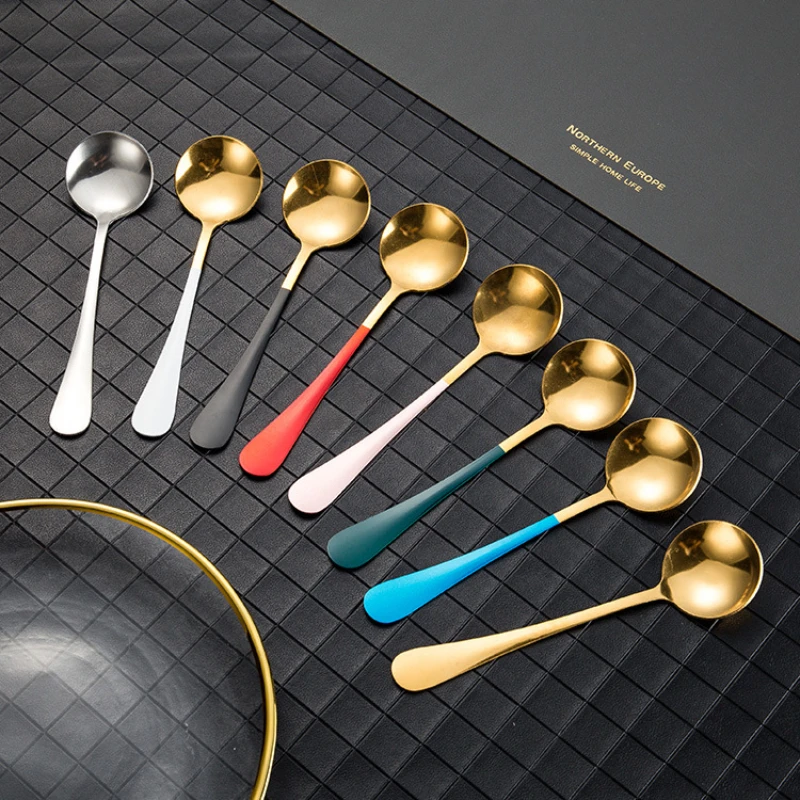 

1pcs 304 Stainless Steel Round Head Serving Dessert Spoon Coffee Tablespoon Honey Specialty Spoons Kitchen Gadget Tableware