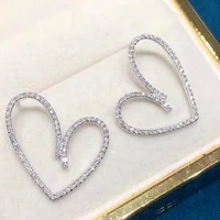 huitan fashion heart stud earrings for women silver color paved white cz hollow out love earrings temperament sweet ear jewelry