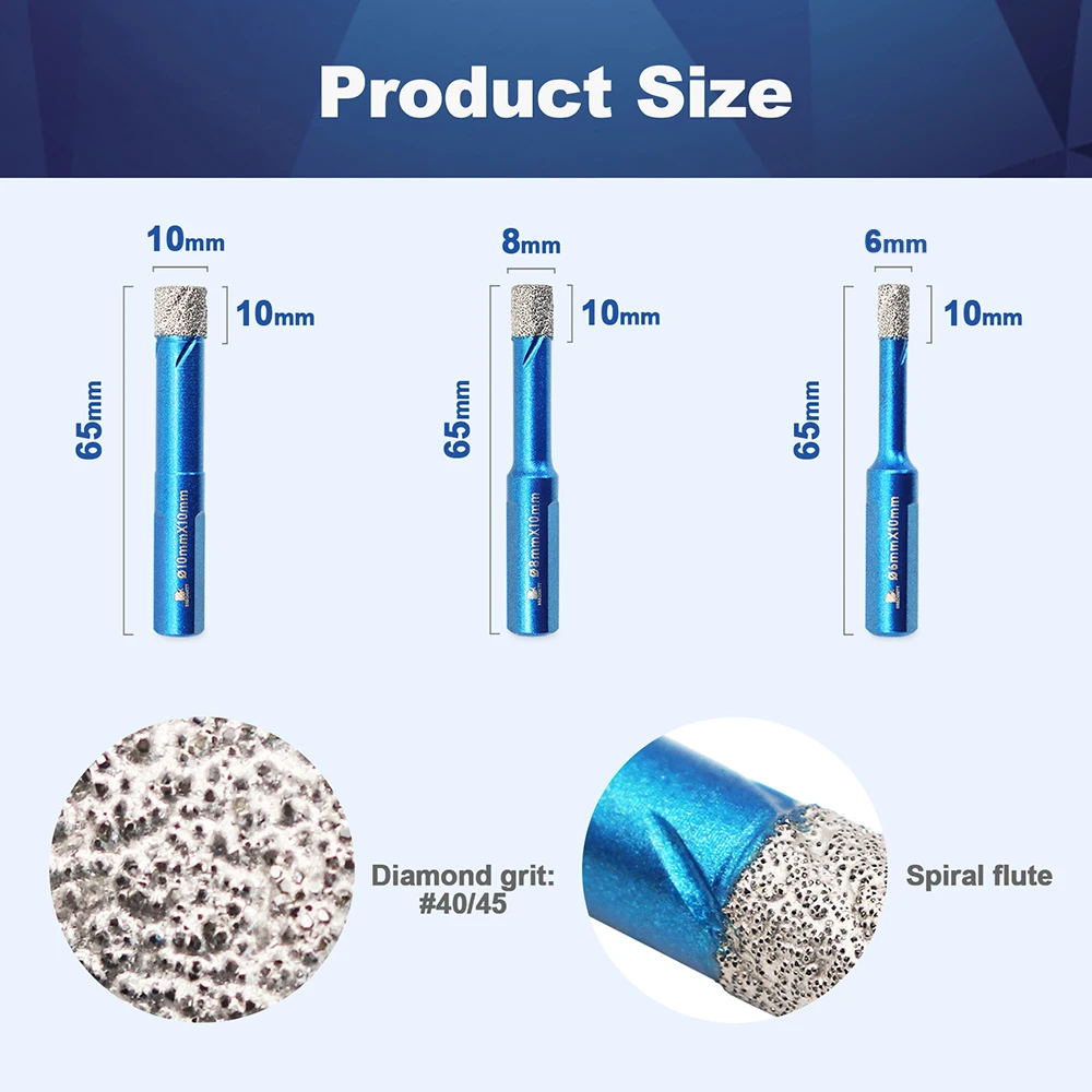 

Набор сверл для плитки BRSCHNITT, 5 шт., 6/6/6/8/10 мм, набор алмазных сверл для плитки для фарфора, керамики, гранита, корончатые сверла