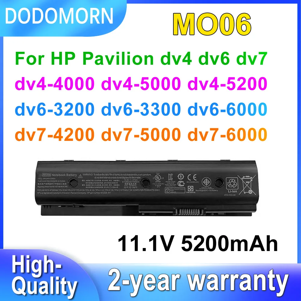 DODOMORN MO06 Аккумулятор для ноутбука HP Pavilion DV4-5000 DV6-7000 DV6-8000 DV7-7000 серии 11 1 В 5200 мАч MO09
