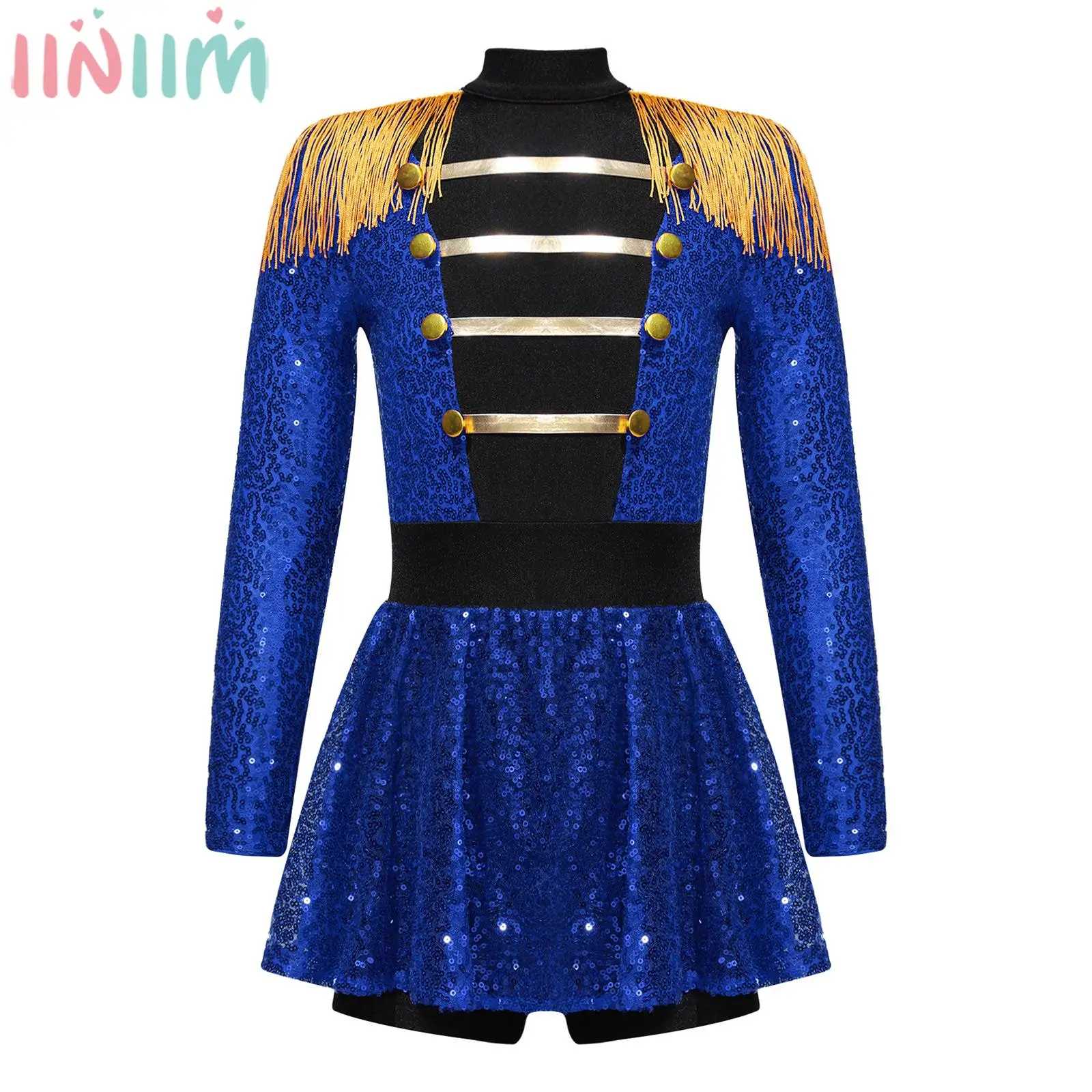 

Kids Girls Circus Ringmaster Cosplay Costume Halloween Theme Party Carnival Roleplay Clothes Tassel Shiny Sequins Leotard Dress