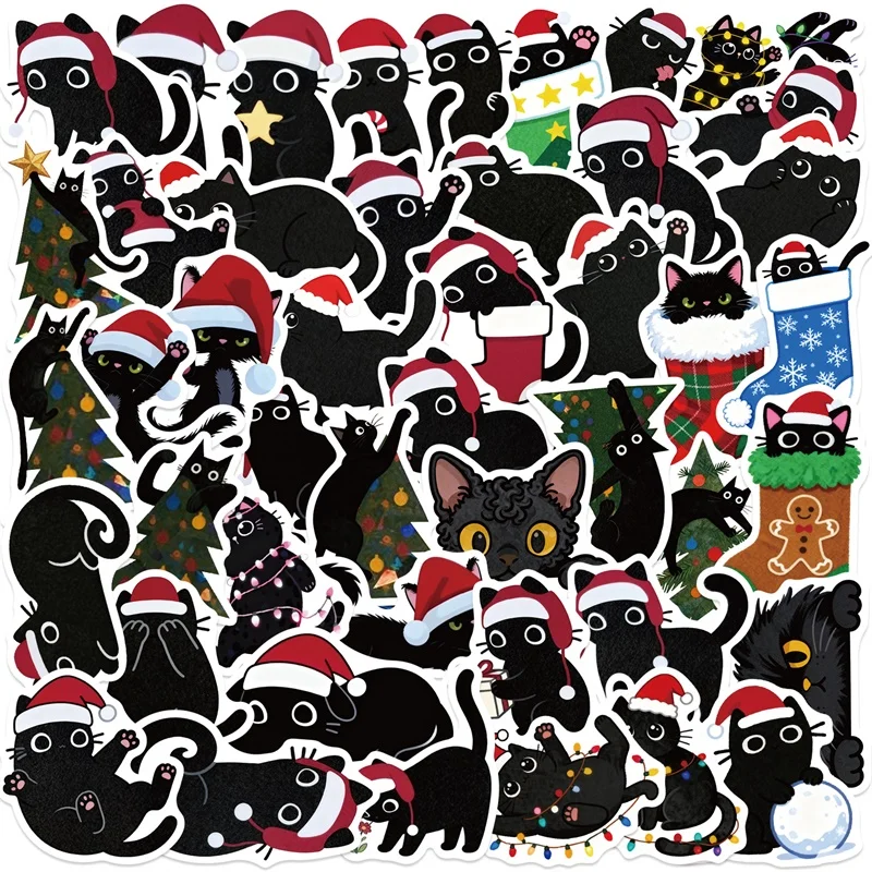 10/30/50 шт. кавайные рождественские черные кошки ПВХ липкие наклейки эстетические детские украшения «сделай сам» школьные принадлежности для скрапбукинга