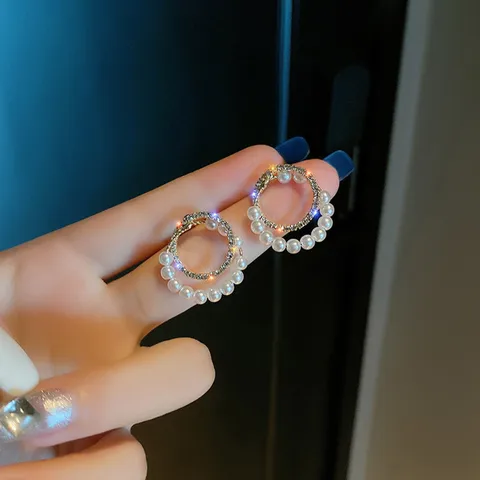 Модные милые изысканные элегантные сверкающие серьги-кольца с искусственным жемчугом женские высокие ювелирные изделия бриллианты подарки