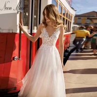 elegant a line wedding dresses 2022 for women v neck lace appliques bride dress illusion backless bridal gown vestido de novia