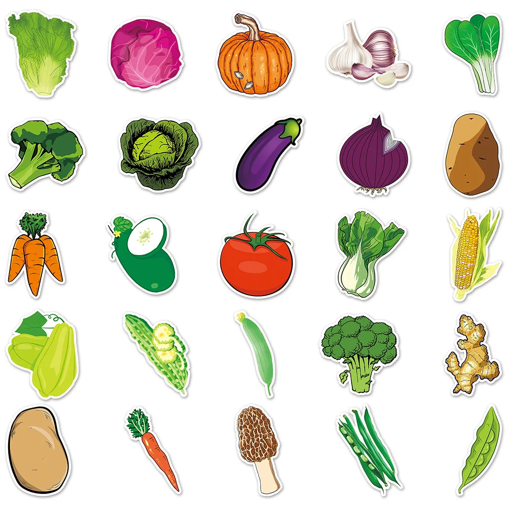 

100 Sheets Vegetable Stickers Cartoon Vagetable Household Decor Fridge Magnet DIY Scrapbook Decals Matte Film Child