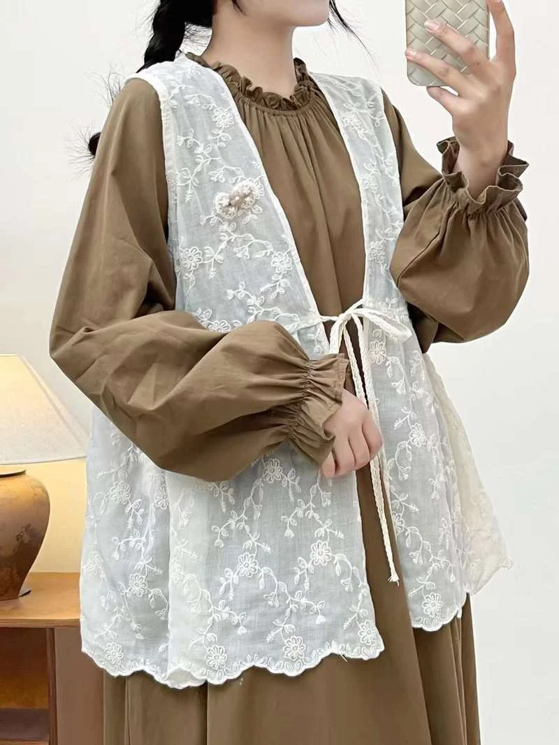 Женский жилет с v-образным вырезом и вышивкой куртка без рукавов хлопковый