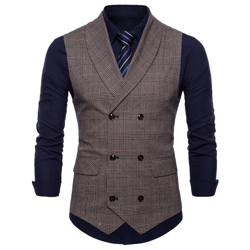 

VISADA JAUNA 2020 Brand Suit Vest Men Jacket Sleeveless Gray Coffee Vintage Tweed Vest Fashion Spring Autumn Plus Size Waistcoat