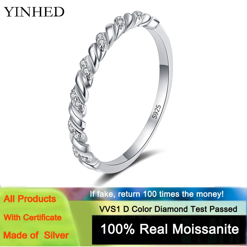 

YINHED 100% Real 925 Sterling Silver Geometric Twisted Moissanite Wedding Ring Finger Rings for Women Anniversary Jewelry Gift