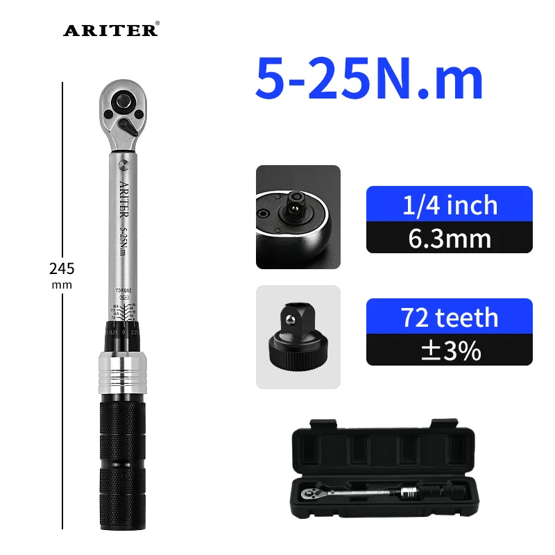

Динамометрический ключ ARITER 1/2" 3/8" 1/4", 72 зуба