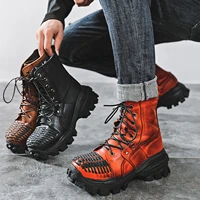 luxury design new mens cowhide fashion marti boots trendy men motorcycle boots thick soled laces gothic skull punk boots botas