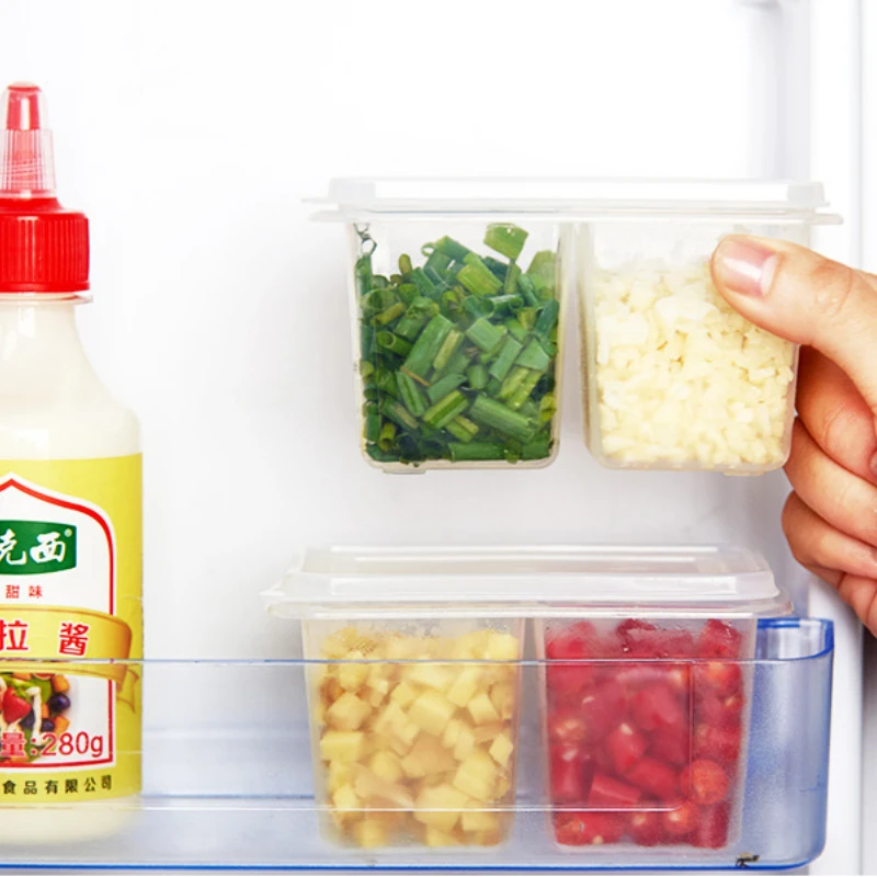 

Double Grid Scallion Garlic Seasoning Box Refrigerator Storage Fresh-keeping Box Transparent Chopped Garlic Sealed Tool Cozinha