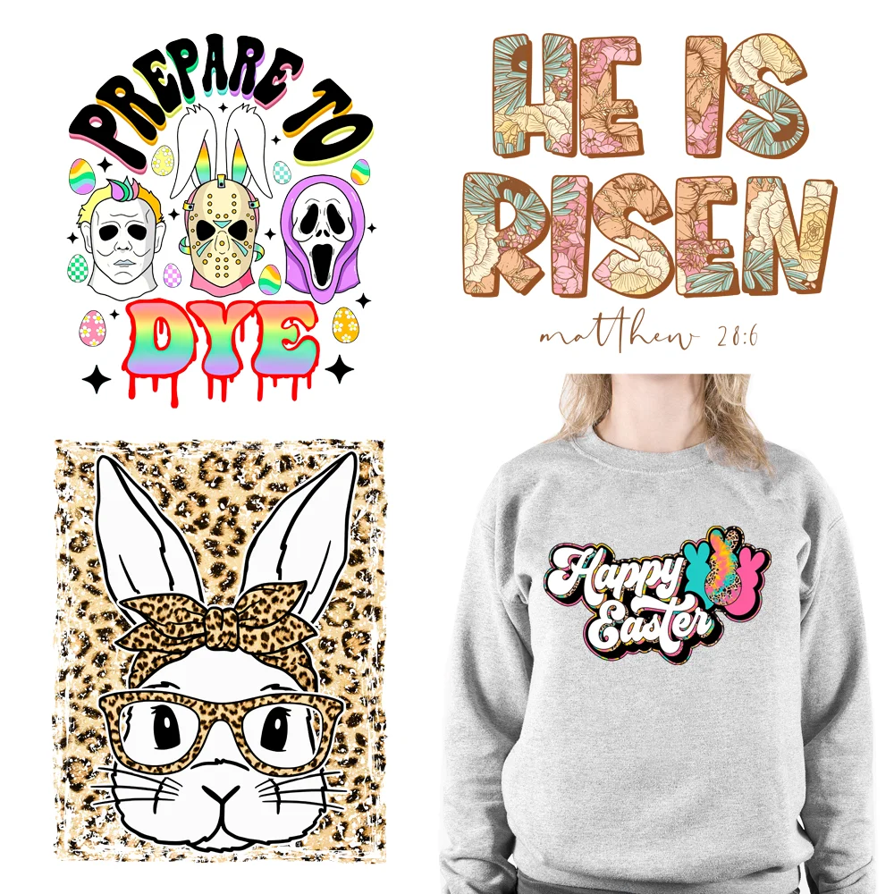 

Новинка, Мультяшные пасхальные Стикеры с логотипом «Howday Bunny», стикеры DTF с изображением кристианского кролика, стикеры в стиле ретро, стикеры с утюгом, переводные наклейки, готовые к нажатию на одежду