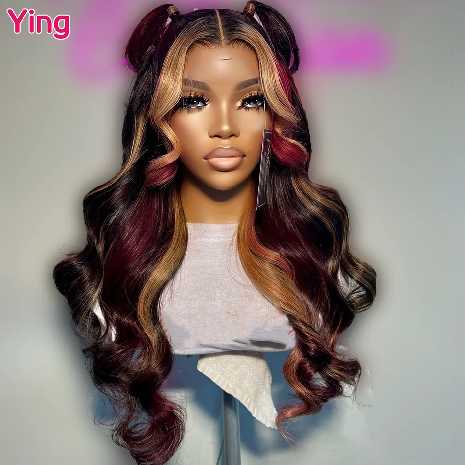 

Ying Hair Highlight Multicolor PrePlucked With Baby Hair 13x6 Transparent Lace Front Wig 180% Body Wave 13x4 Lace Front Wig