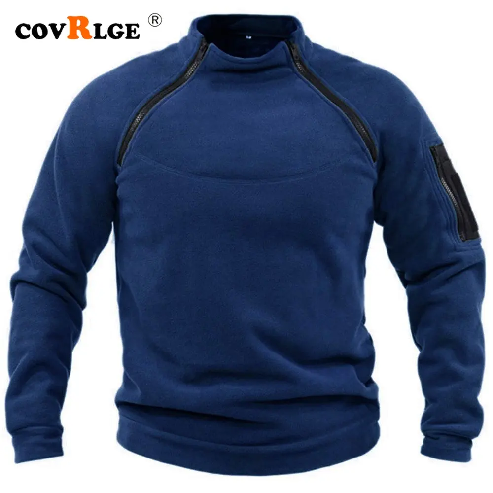 

Covrlge Stand Collar Zipper Men's Sweatshirt Warm Loose Autumn Winter Solid Color Outdoor Breathable Tactical Male MWW429