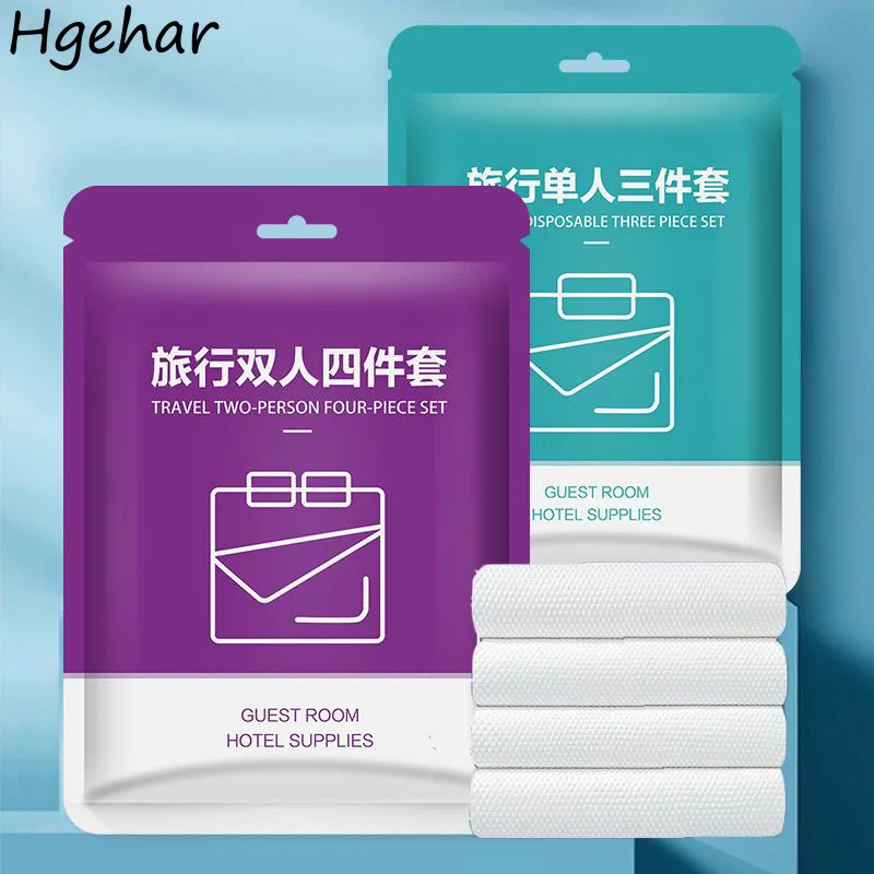

3/4 Pcs Disposable Bedding Set Travel Hotel Single Double Bedclothes Pillowcase Sheet Duvet Cover Portable Antibacterial Soft