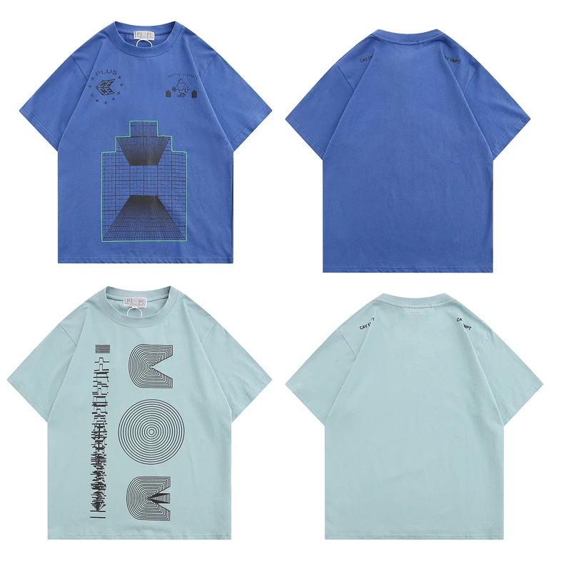 

2023 CAVEMPT.CE T Shirt Vintage Psychedelic Geometry Graphics Print Tee Men Women Streetwear Loose Short Sleeve Japan