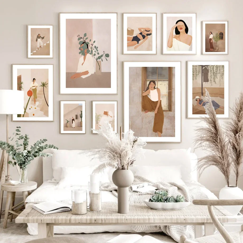 Минималистичная абстрактная Мода леди читать отдых пляж девушка настенный