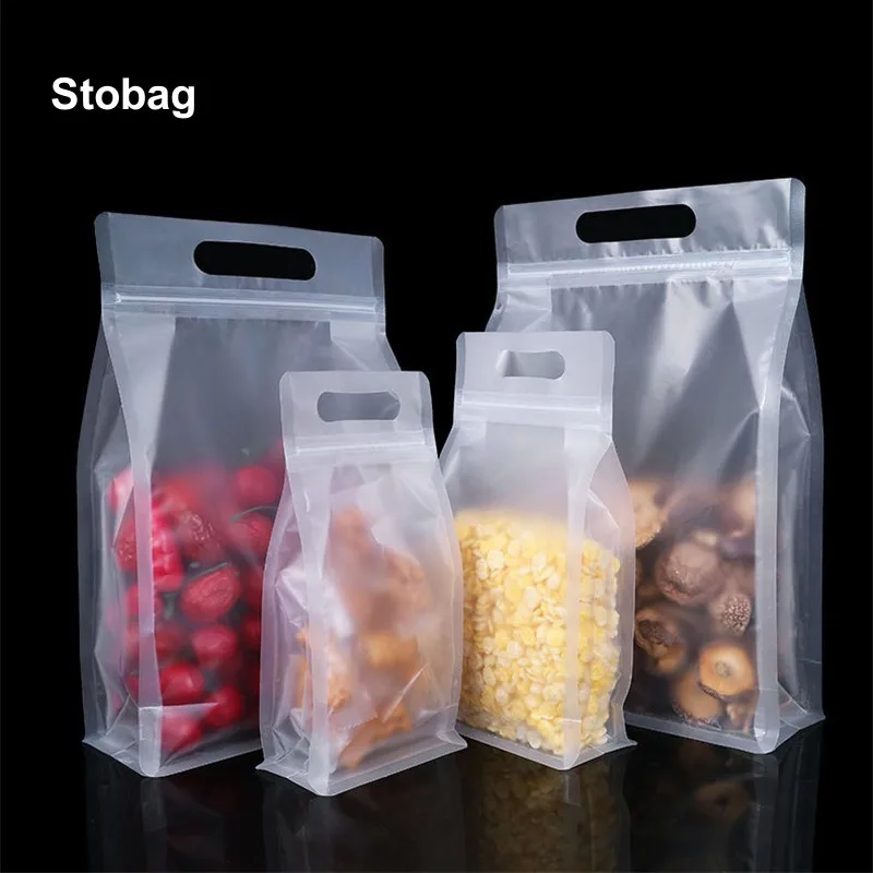 

StoBag 50pcs Frosted Food Packaging Ziplock Bags with Handle Stand Up Sealed for Candy Nuts Storage Reusable Zip Lock Pouches
