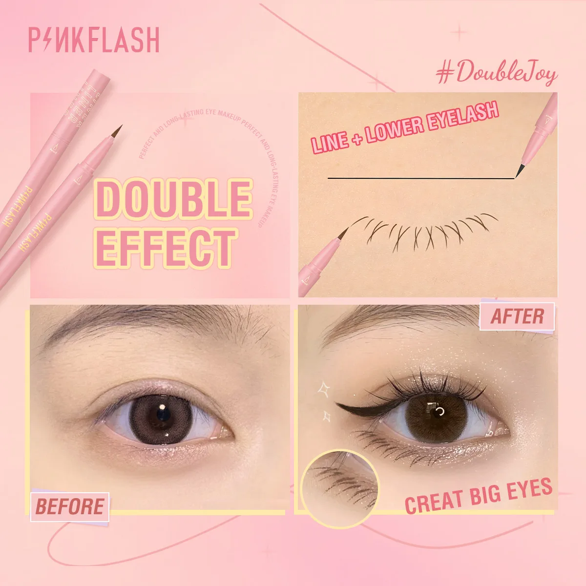 Быстросохнущая водостойкая черная жидкая подводка для глаз PINKFLASH # DoubleJoy Hypersharp
