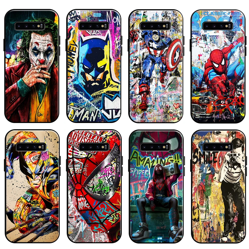 

Marvel Street Graffiti For Samsung Galaxy S10 S10E S10 Lite S9 S8 Plus Galaxy S10 5G Phone Case TPU Funda Black Liquid Silicon