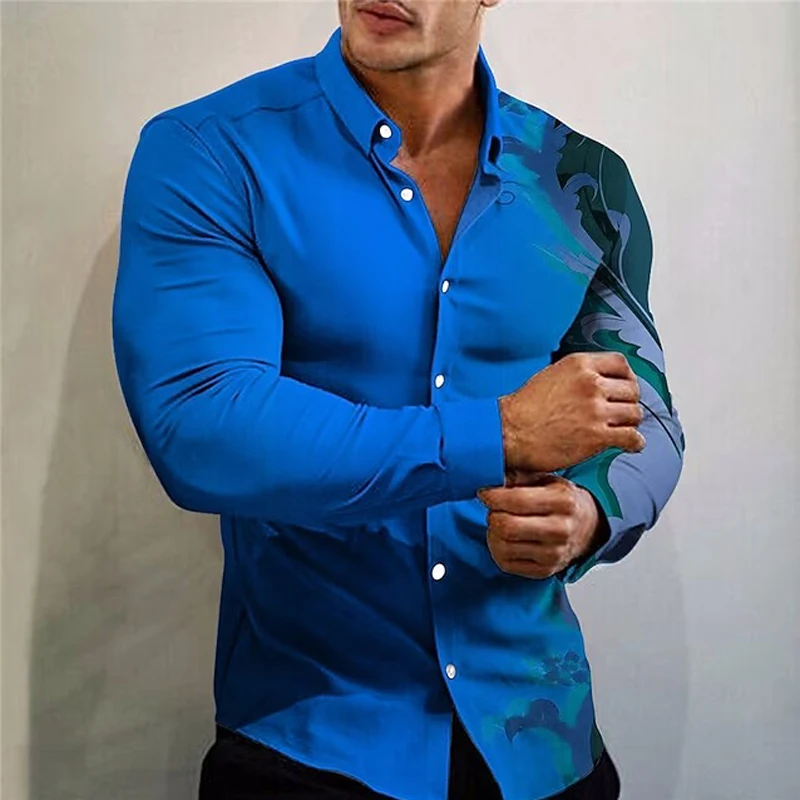 

Рубашка мужская с длинным рукавом, модная повседневная офисная блуза оверсайз с принтом листьев, на пуговицах, дизайнерская одежда, весна