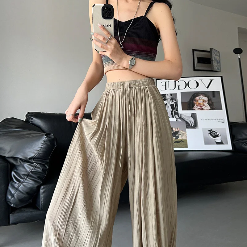 

Ice Silk Wide Leg Pants Women's Summer Thin High Waist Drop Small Casual Loose Sunscreen Temperament Commuter Versatile Pants