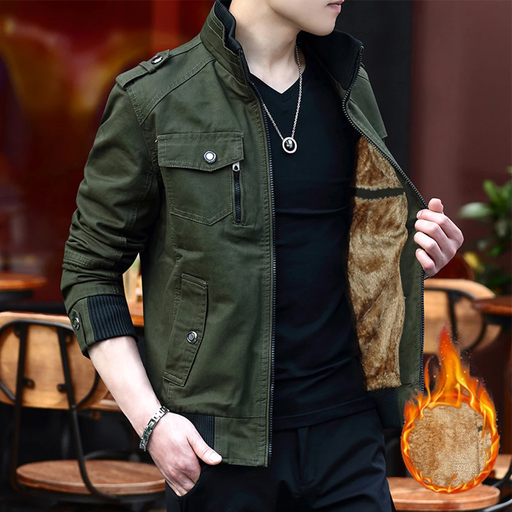 

Mens Military Bomber Jacket Army Cargo Casual Cotton Work Coats Thick Plush Thickened Outerwear Tactical Outwear A50