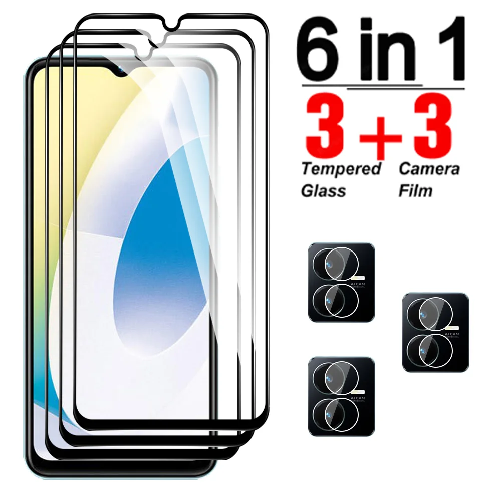 

6 в 1, закаленное стекло с черными краями для Vivo Y22, Y22s, Y35, V25E, V25, Φ для Y 22, 35 в, 25, 25e, полностью клеевое стекло