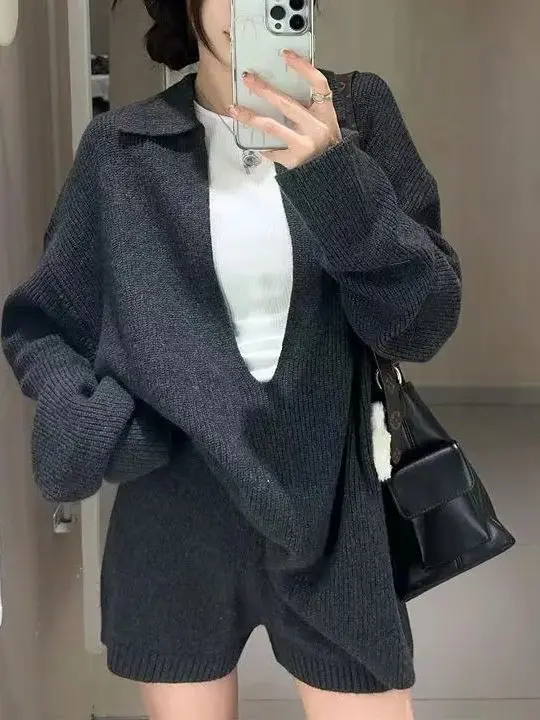 Женские комплекты для отдыха Свободный крой трикотажный пуловер с длинными