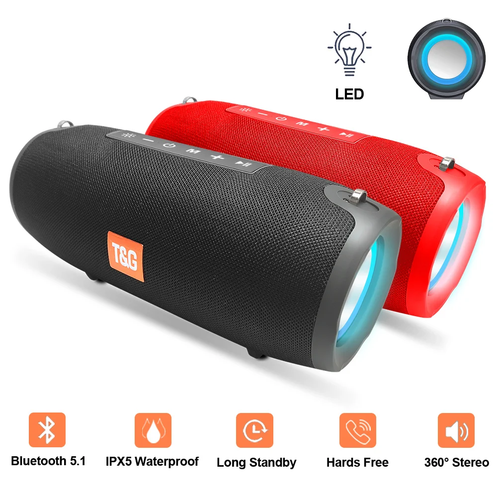 

Портативный корпус Bluetooth tg322 20 Вт, водонепроницаемый, вертикальный, BT 5,1, с фонариком, низкочастотный динамик, FM-радио плеер