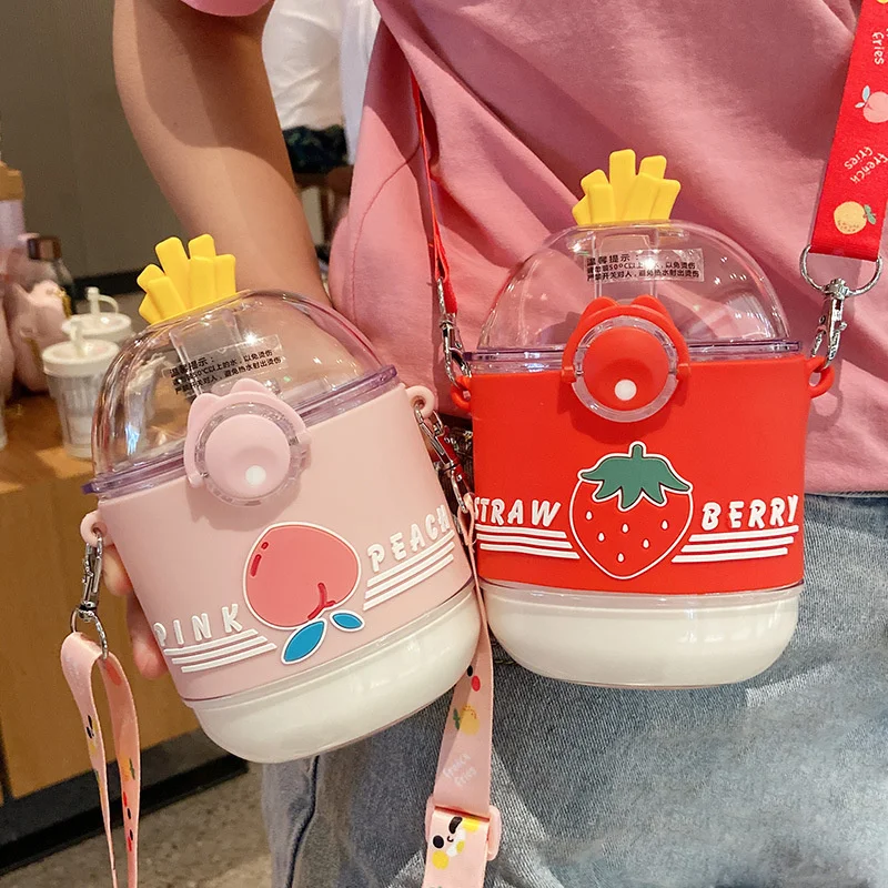 

Сетчатая красная чашка для воды, милый летний детский рюкзак для женщин, пластиковая бутылка для воды, мессенджер с соломенной высокой чашк...