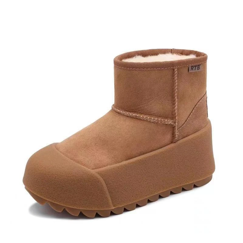 Женские замшевые ботильоны на плоской платформе Зимние Теплые повседневные