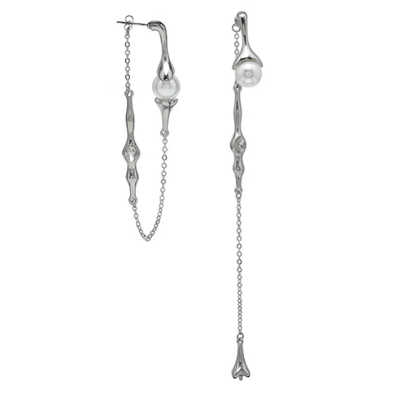 

Модные дизайнерские металлические длинные серьги-капельки, женские Асимметричные элегантные жемчужные серьги