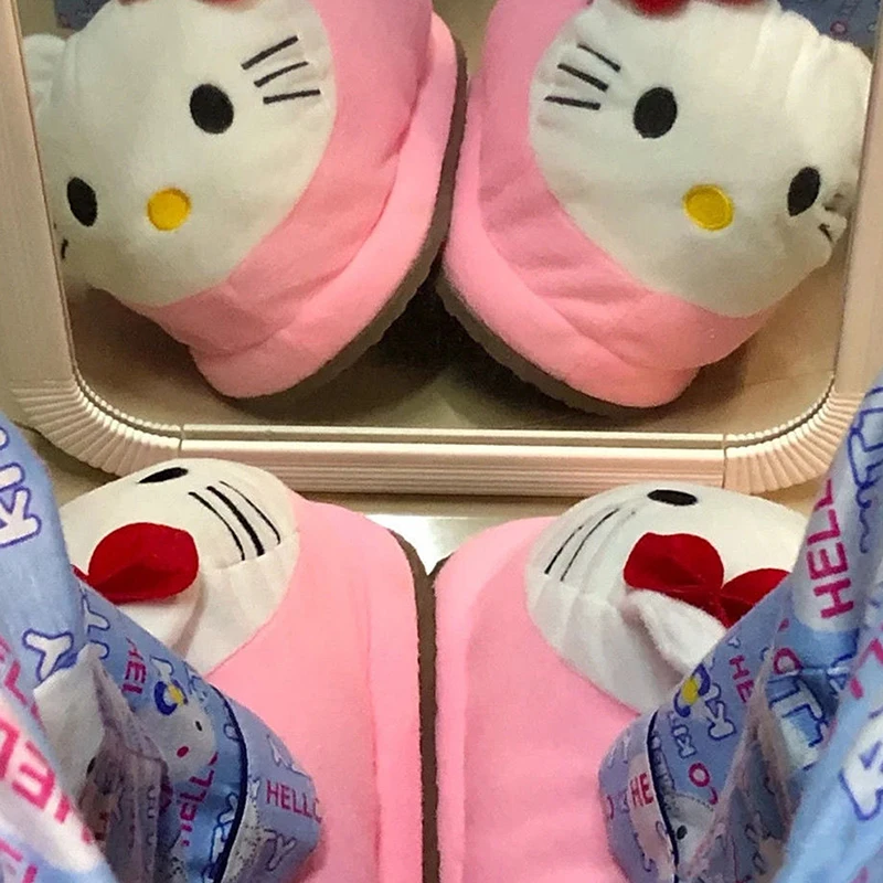 Sanrio Hello Kitty плюшевые тапочки с большой головой зимняя хлопковая обувь героями